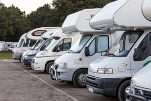 rvs parked in a parking lot